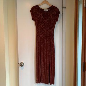 Vintage Adrienne Christina New York Womens Slit Leg Maxi Dress Bronze Size S